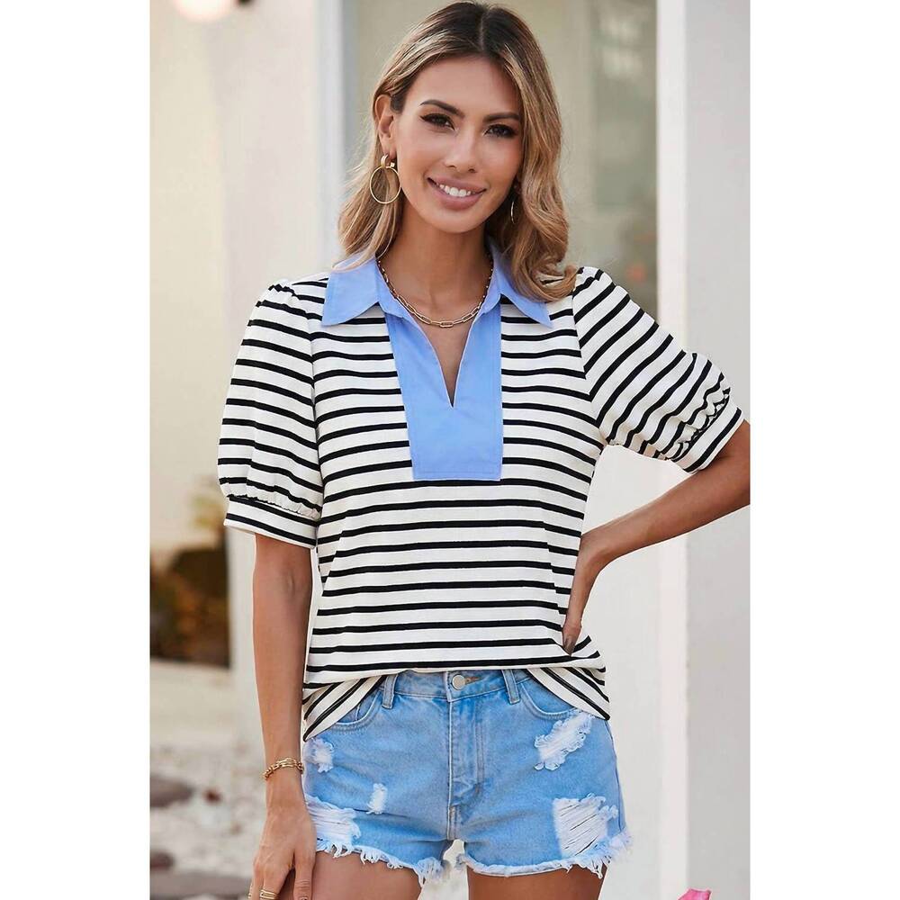 NEW LITTLE DAISY CLOSET barb v-neck top in black striped